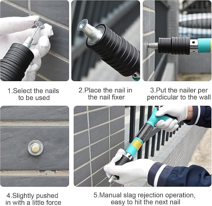 Image of Manual Steel Nail Gun Tool for Walls with 20 Nails, Heavy Duty Industrial Nail Gun for Woodworking & Concrete, Professional Manual Nail Shooter for Wall, Wood & Steel Fixing Tool