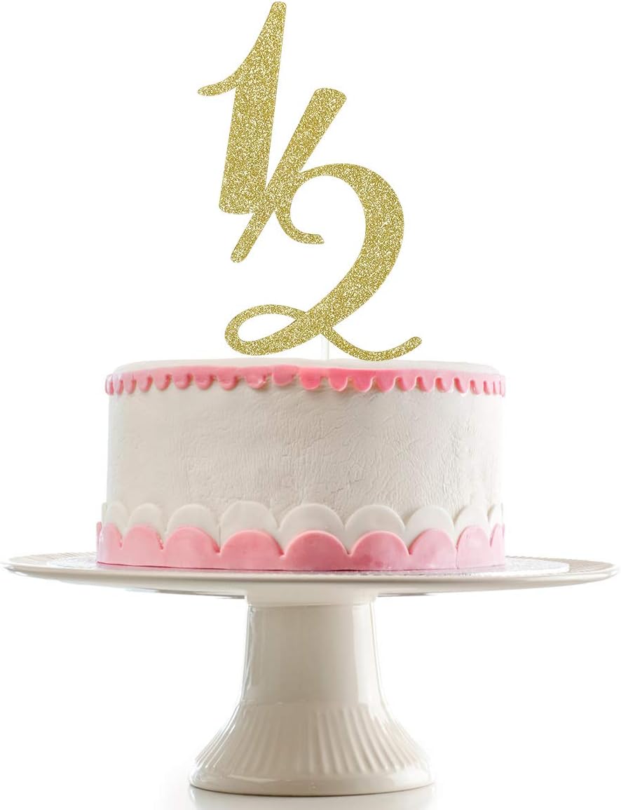 Half Birthday Cake Topper 6 Month Cake Topper- Gold Glitter, Half Birthday Decorations, Half Year Old Cake Toppers, Half Birthday Cake Toppers Decorations