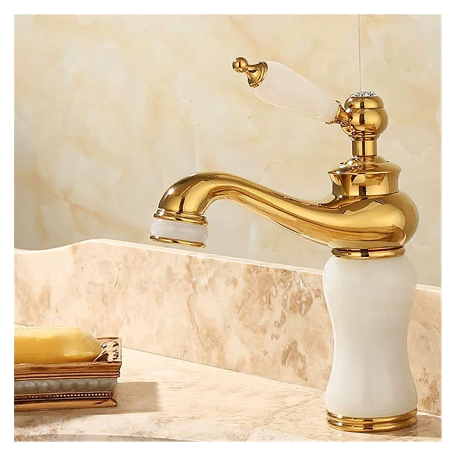 Bathroom Faucet Brass and Jade Faucet Bathroom Basin Faucet Sink Mixer Tap Gold Sink Faucet Bath Basin Sink Faucet Easy to Install(Lavender)