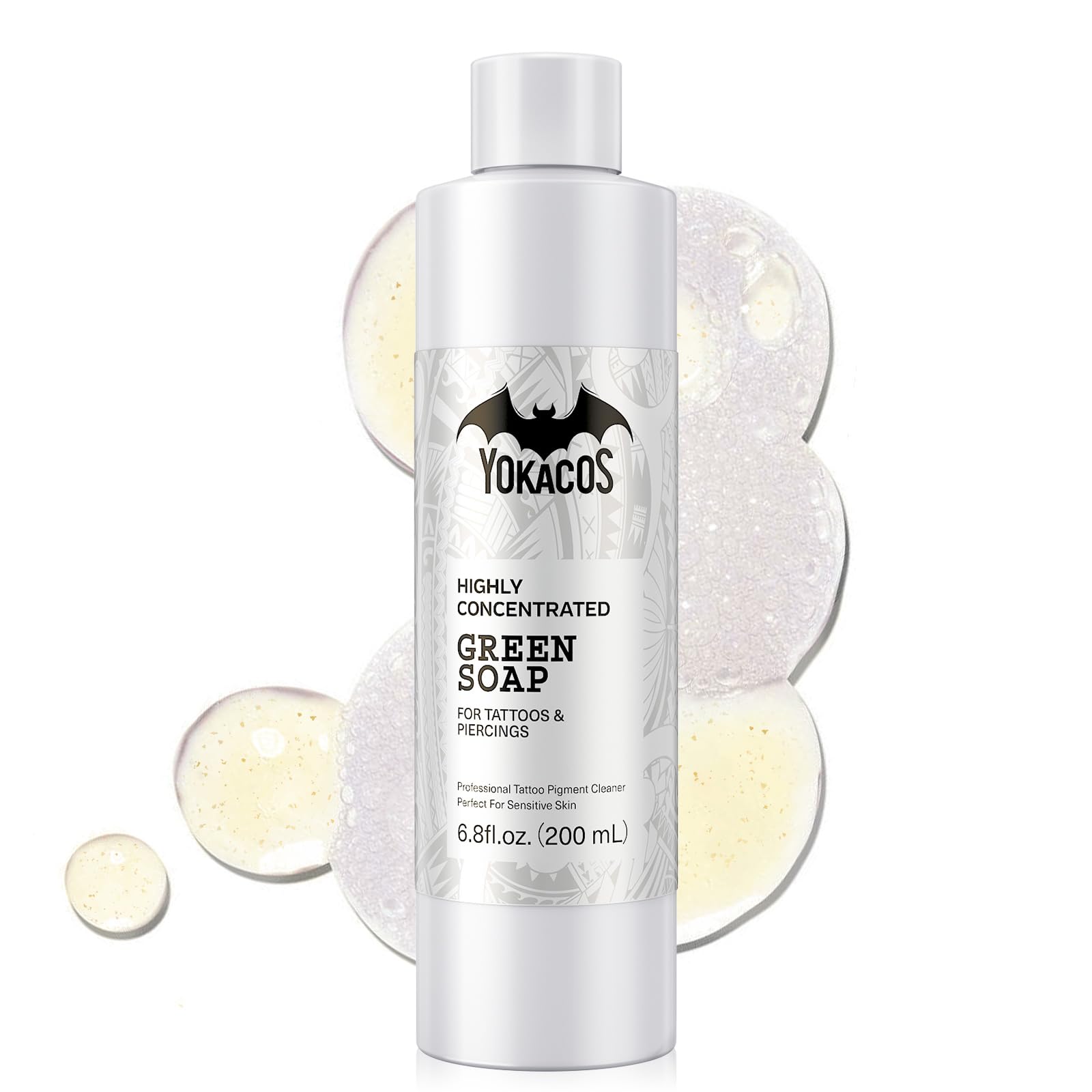 YOKACOS Green Soap for Tattoo Preparation and Aftercare, Professional Concentrated Tattoo Cleanser, Foam/Spray Fluid for Studio and Personal Use, 6.8