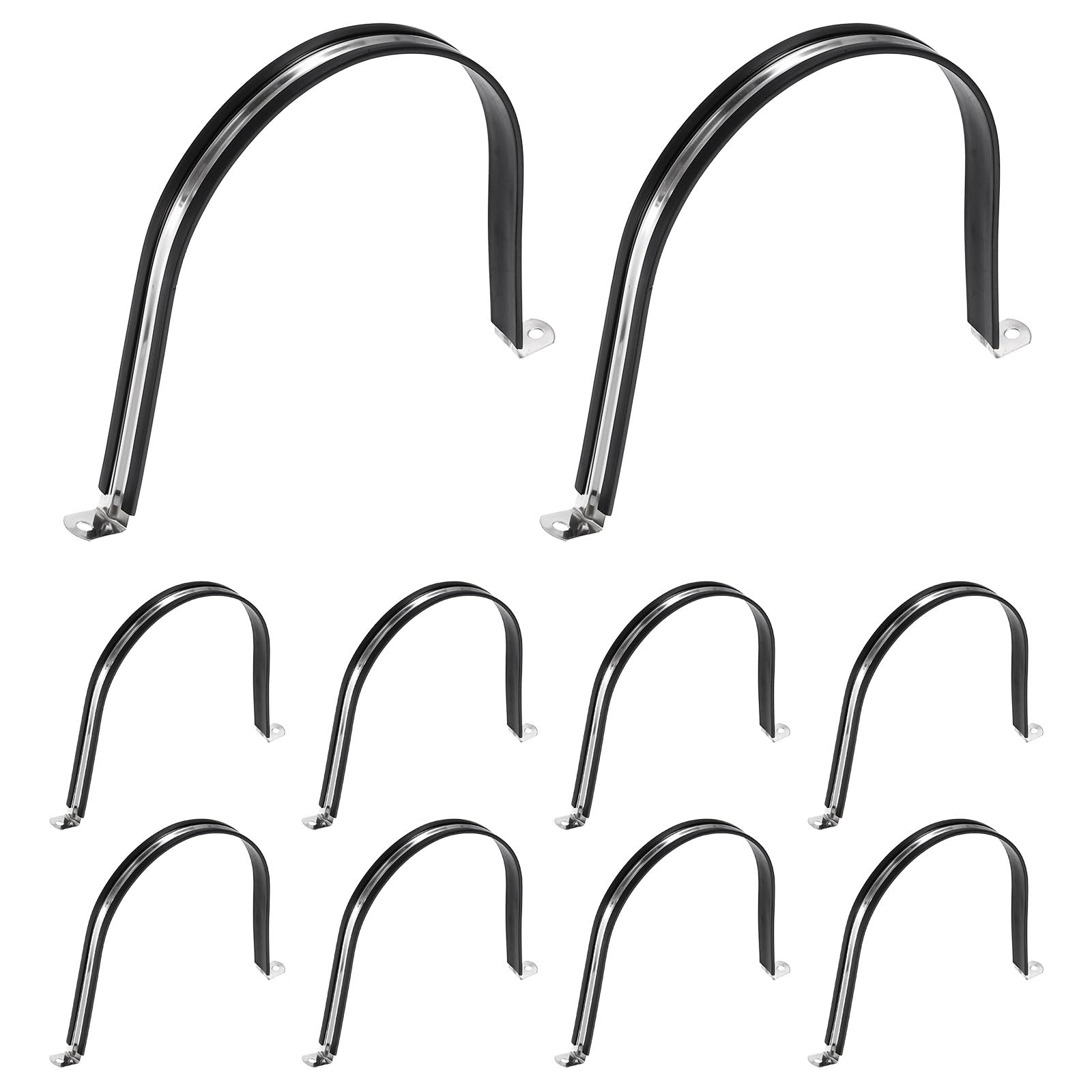 sourcing map 10Pcs M180 U-Tube Strap Clamp, 180mm 304 Stainless Steel Lined Clip Plastic Cushioned Insulated Clamp for Automotive Industrial Marine Household