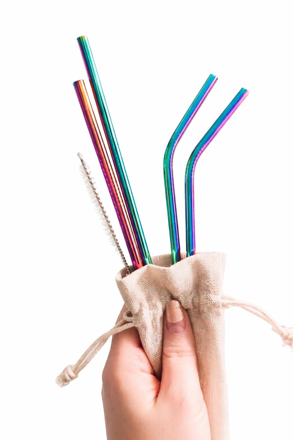 Eco Friendly Pack of 4 Stainless Steel Straws with Cleaning Brush | Metal Straws in eco Friendly Pouch for Kids & Adults (2 Straight & 2 Bent, Rainbow) (Assorted Colours) (Rainbow(Unicorn))-image-3