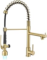 Vista 21 de Fapully - Grifo de fregadero de cocina comercial con mango único extraíble con rociador, níquel cepillado, con luz LED