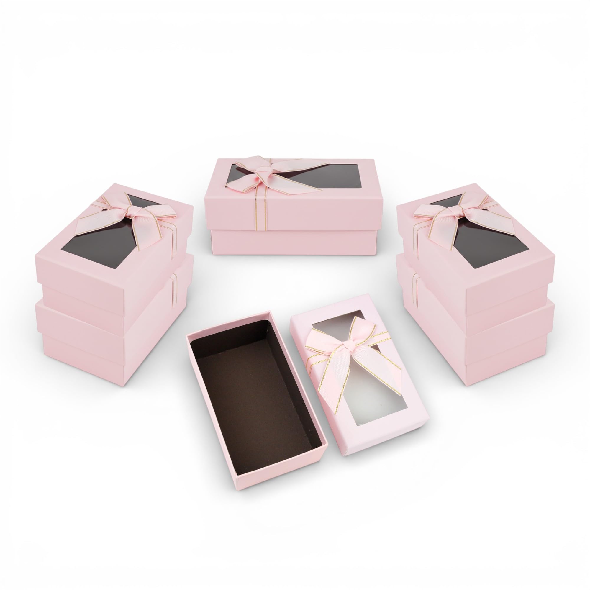 Emartbuy 6 Stück Luxus Baby Pink Geschenkboxen mit Band & transparentem Deckel - Starre Präsentationsboxen für Brautjungfer, Babyparty & Geburtstagsgeschenk - 15 x 9 x 6 cm