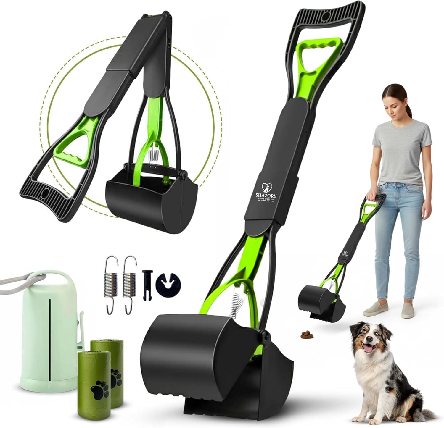 Photo 1 of !!JUST THE SCOOPER!!!SHAZORY Pooper Scooper for Dogs & Cats – Long Handle, Heavy-Duty Design with Bag Dispenser, Poop Scooper for Large Dogs, Dog Poop Scoop for Yard, Portable for Pet Parents & Dog Walkers (32")