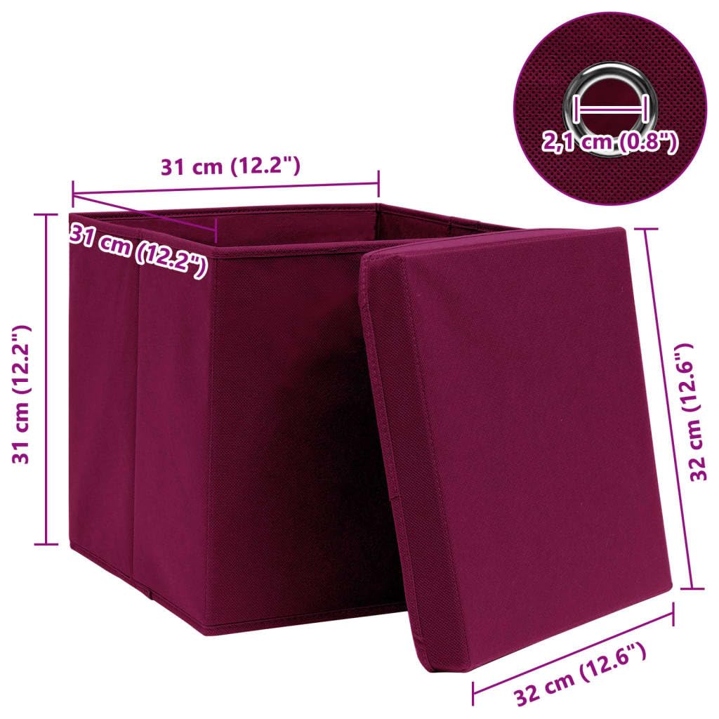 Scatole portaoggetti con coperchio, rosso scuro, in tessuto non tessuto, 32 x 32 x 32 cm, 10 pezzi, pieghevoli, impilabili, salvaspazio, per armadi, scaffali, ufficio