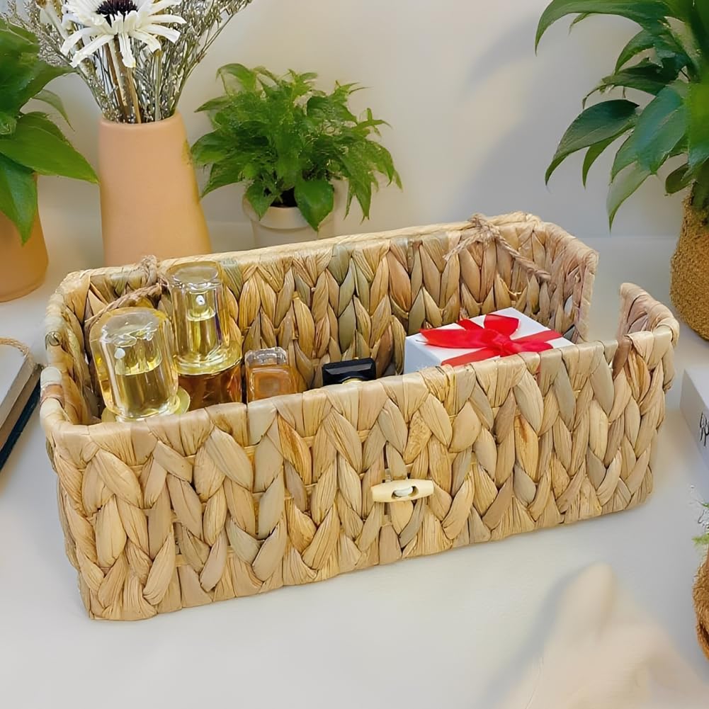 Pudełko Na Kable Bambusowe, Ręcznie Wykonane Rattanowe Organizator Do Zarządzania Kablami Z Osłoną I Bocznym Otworem Do Ukrycia Kabli, Duży Rozmiar 40 X 17 X 17 Cm