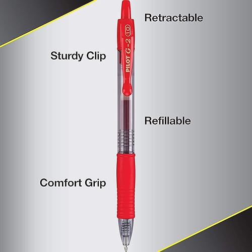 Miniatura 4 de Pilot G2 - Bolígrafos de gel premium con punta rodante, punta gruesa de 1 mm, bolígrafos rojos, paquete de 8 - Ideal para escritura escolar, para