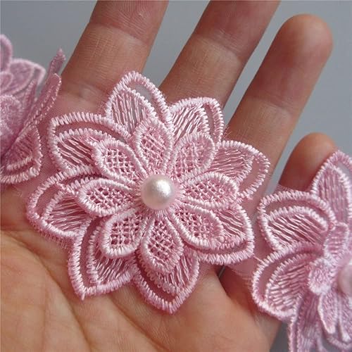 2 yardas 3D flor borde borde perla bordado poliéster encaje cinta tela apliques patchwork para boda vestido de novia hecho a mano bricolaje costura