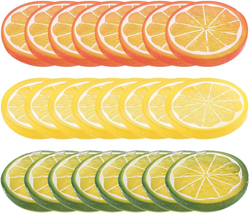 TEHAUX Artificial Lemon Slices 30 Pieces 1.57In Realistic Simulated Lemon Ornaments for DIY Jewelry Making Home Kitchen Decor Party Props and Wedding Photography