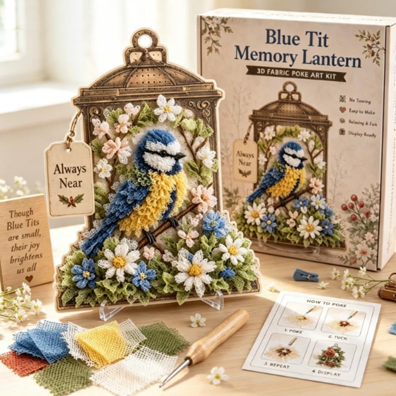 3D Fabric Poke Art Memory Lantern Kit, 3D Fabric Embroidery Art Lamp Complete Set, Premium Soft Silk Surface Decorative Night Light with Raised Three-Dimensional Hand Stitch Pattern，B