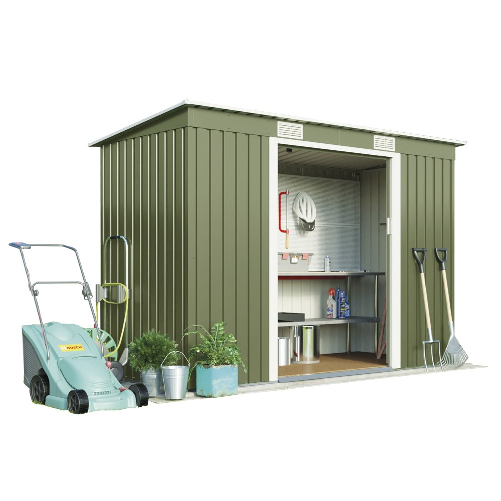 Buy Metal Garden Shed Small Outdoor Storage 8.6 x 4 with Sliding Doors, Weatherproof Pent Roof