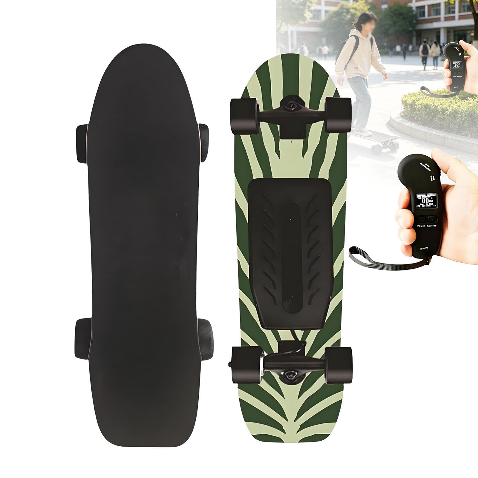 Skateboard électrique, Longboard Professionnel motorisé avec télécommande, Charge maximale 150 kg, 4 Vitesses réglables, Vitesse maximale 22 km/h, Convient aux débutants E