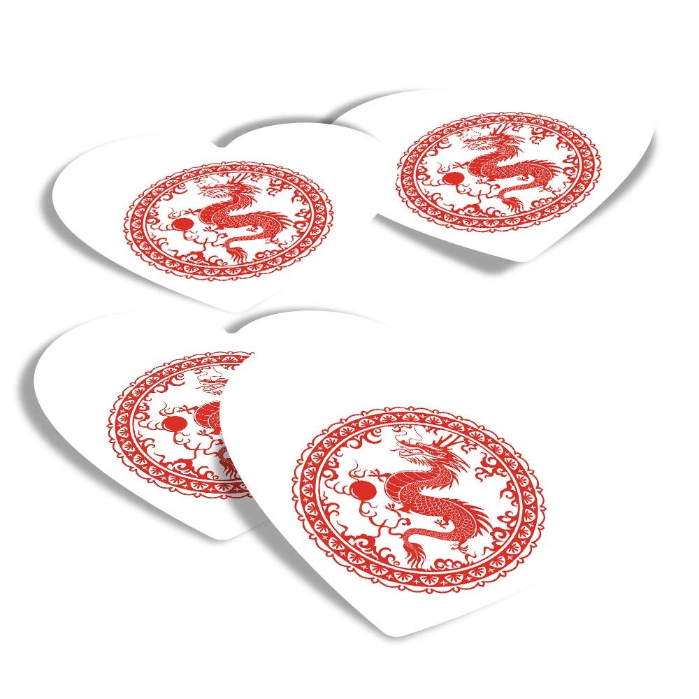 Vinyl Heart Stickers (Set of 4) - Chinese Red Dragon Martial Fun Decals for Laptops,Tablets,Luggage,Scrap Booking,Fridges #4085