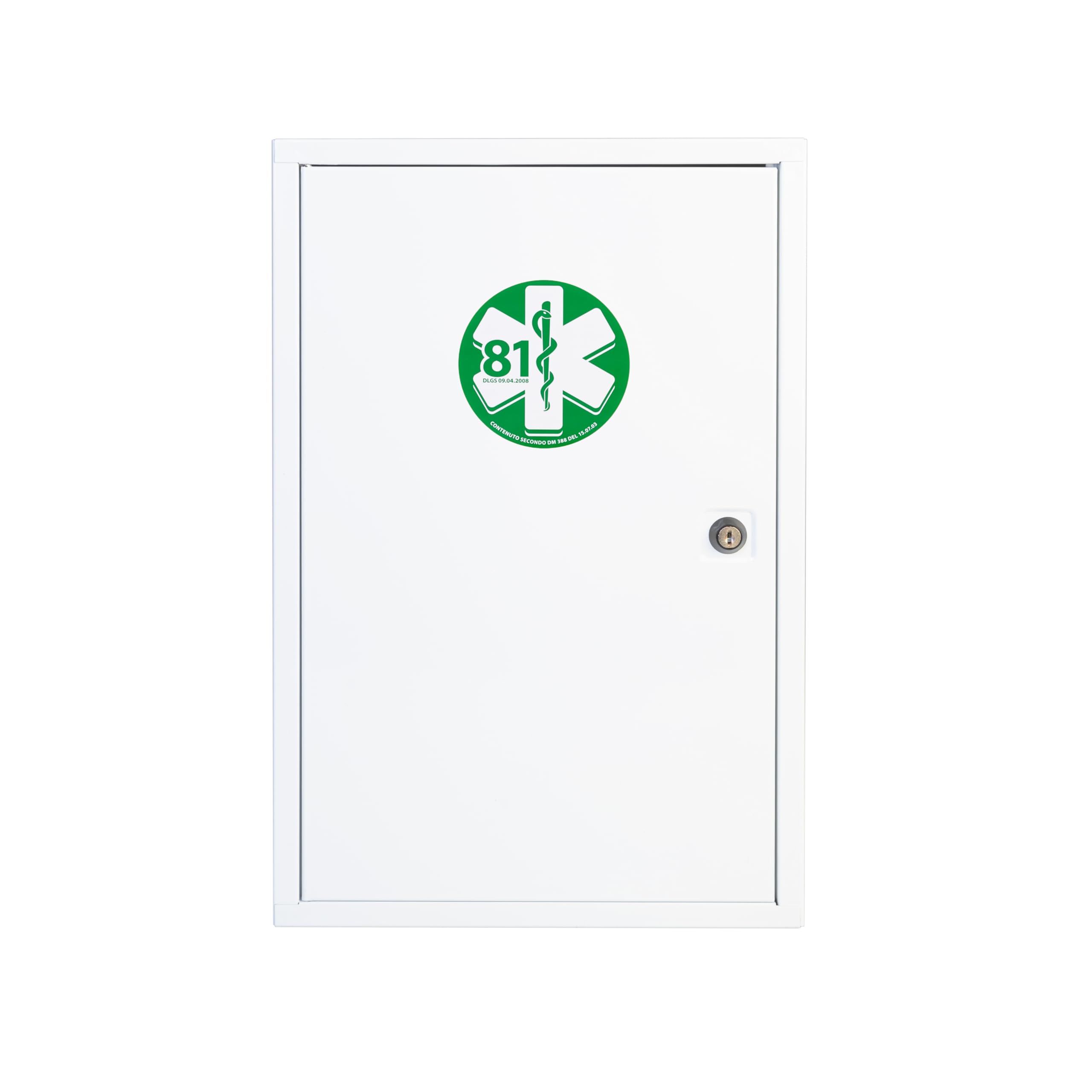 p age Armadietto di Pronto Soccorso in metallo bianco, 3 vani, 2 ripiani interni, serratura con chiave ALL. 1 DA 3 LAVORATORI 460x300x140 mm