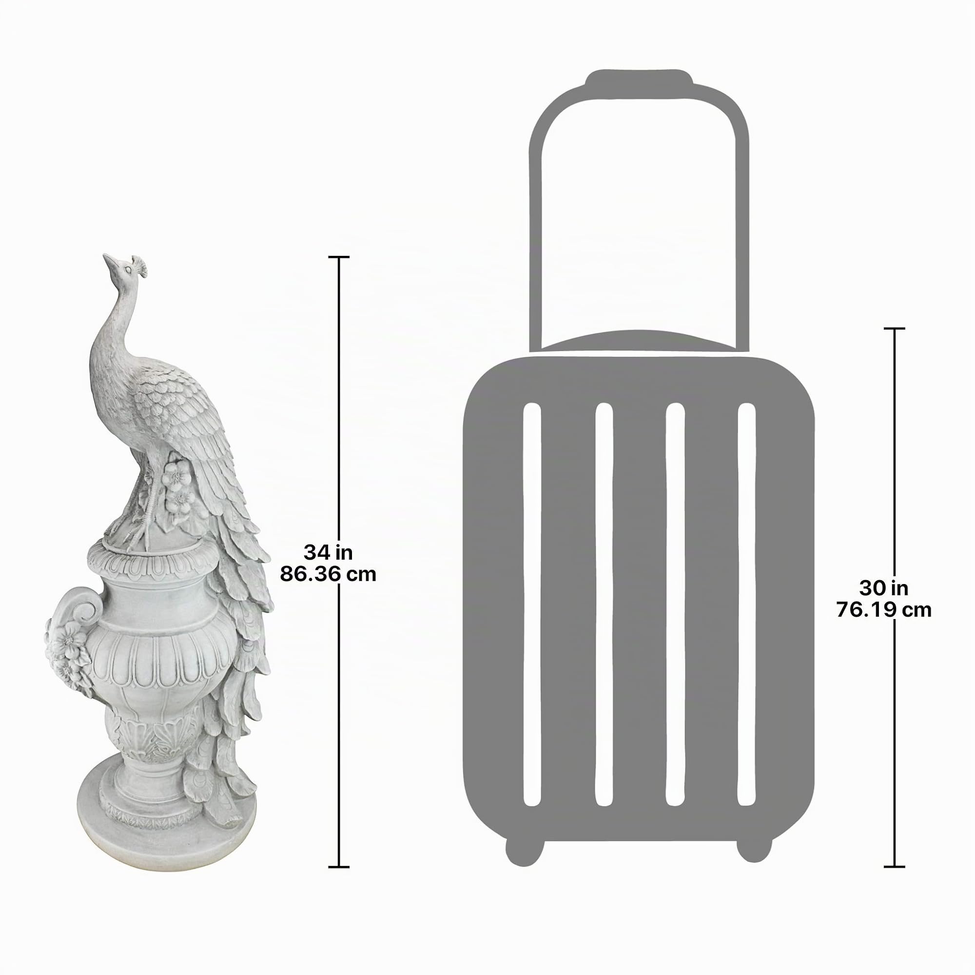 Design Toscano KY1876 Statue de Staverden Château de Paon sur une de Jardin Urne Résine, Blanc Cassé