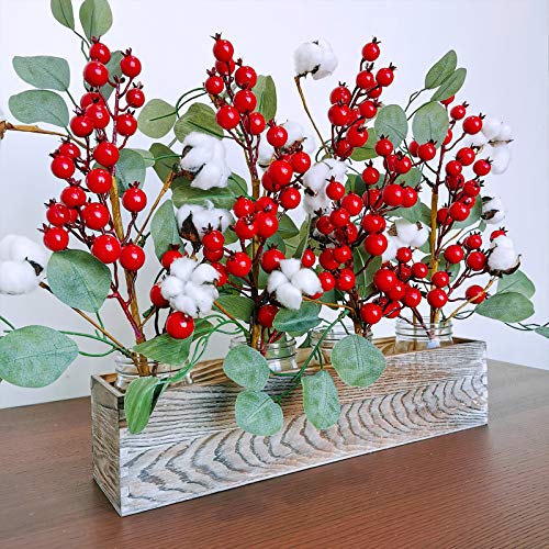 image for Winlyn 4 Pack Christmas Artificial Red Berries and Eucalyptus Leaves S