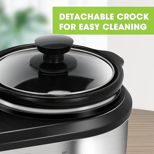 Miniatura 4 de Olla de cocción lenta doble, calentador de alimentos para bufé, 2 ollas de cocción lenta doble pequeña de 1.25 cuartos de galón con olla de