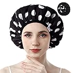 Years Calm Shower Caps For Women Reusable WaterproofPattern And Solid Color Dual-Layer Design For Dual-Layer UsableProtects Hair In Shower, Spa, Cooking, Clean & Travel (Black, Extra Large)