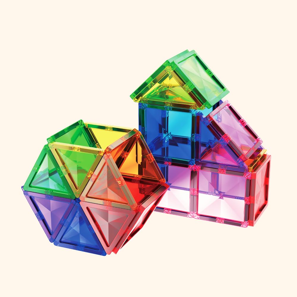 LERNI COLORMAG Magnetbausteine 60 Teile – Magnetisches Konstruktionsspielzeug für Kinder ab 3 Jahren, Mint Lernspielzeug mit Ideenheft, Klassische Farben