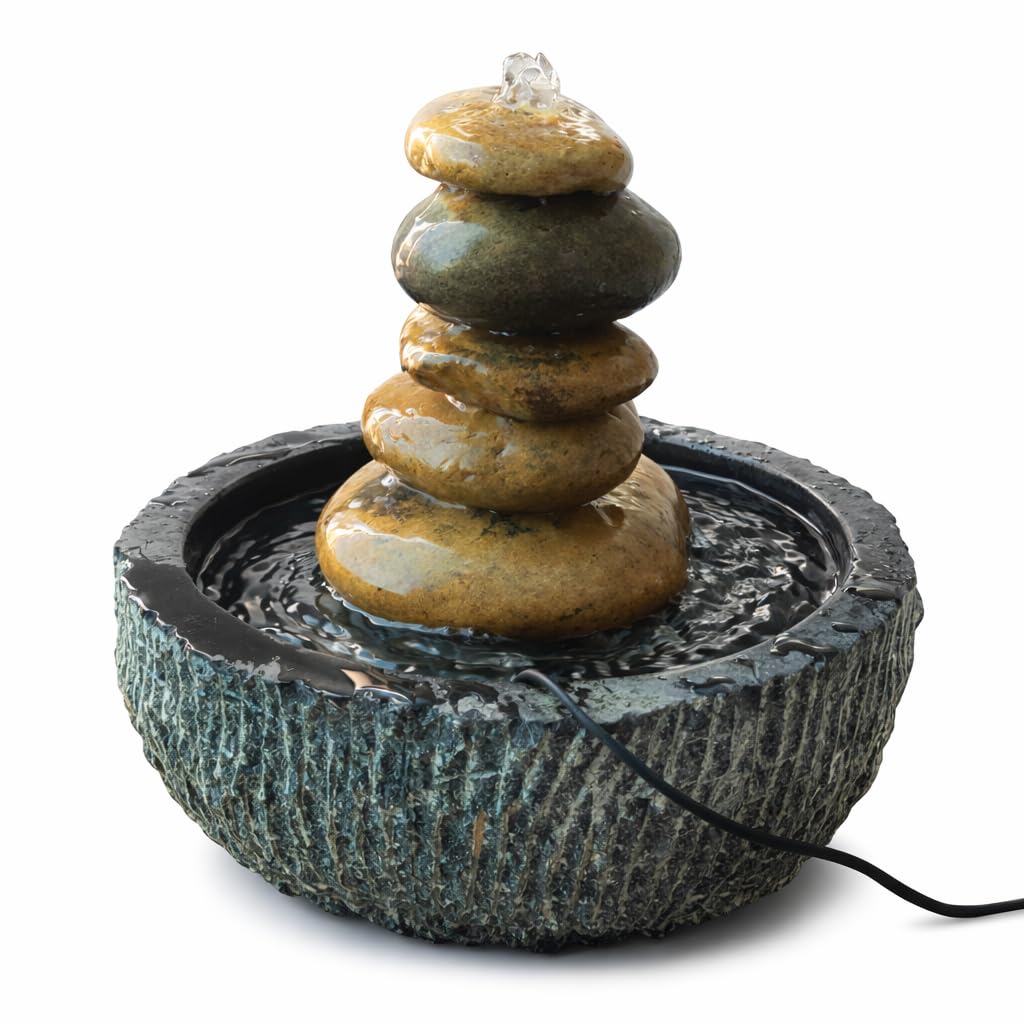 RAMESHWARAM Marble Natural Pebble Cairn Water Fountain for Home Decor | Real Stone Tabletop Fountain | Handmade Zen Indoor Waterfall | 15 Inch Height, 12 Inch Bowl | Meditation, Spa & Vastu Decor-image-5