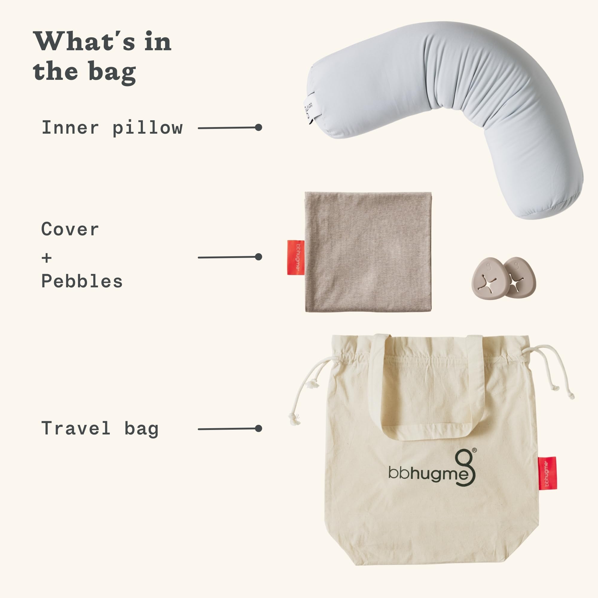 bbhugme Verstellbares Stillkissen – Stillen, Flaschenfütterung, Babyunterstützung – Einstellbare Festigkeit und Passform – waschbarer Kissenbezug – Seashell Beige