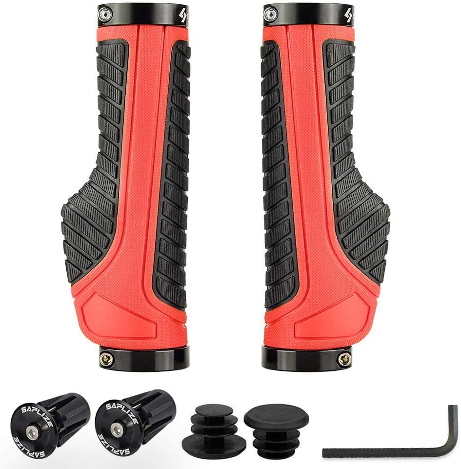 SAPLIZEBike Handlebar Grips, Multi Colors/Design Optional, Ergonomic Design, Aluminum Double Lock-on, Mountain Bike Grips, MTB BMX Downhill Foldable Urban Bicycles Grips, Scooter Grips