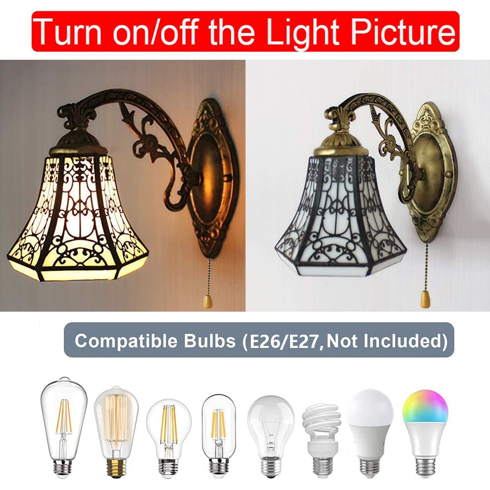 Lampada da Parete Rustica Tiffany, Paralume in Vetro da 6,3 Pollici, Lampada da Parete retrò con Interruttore a Corda, Lampada Decorativa da Parete per camere da Letto