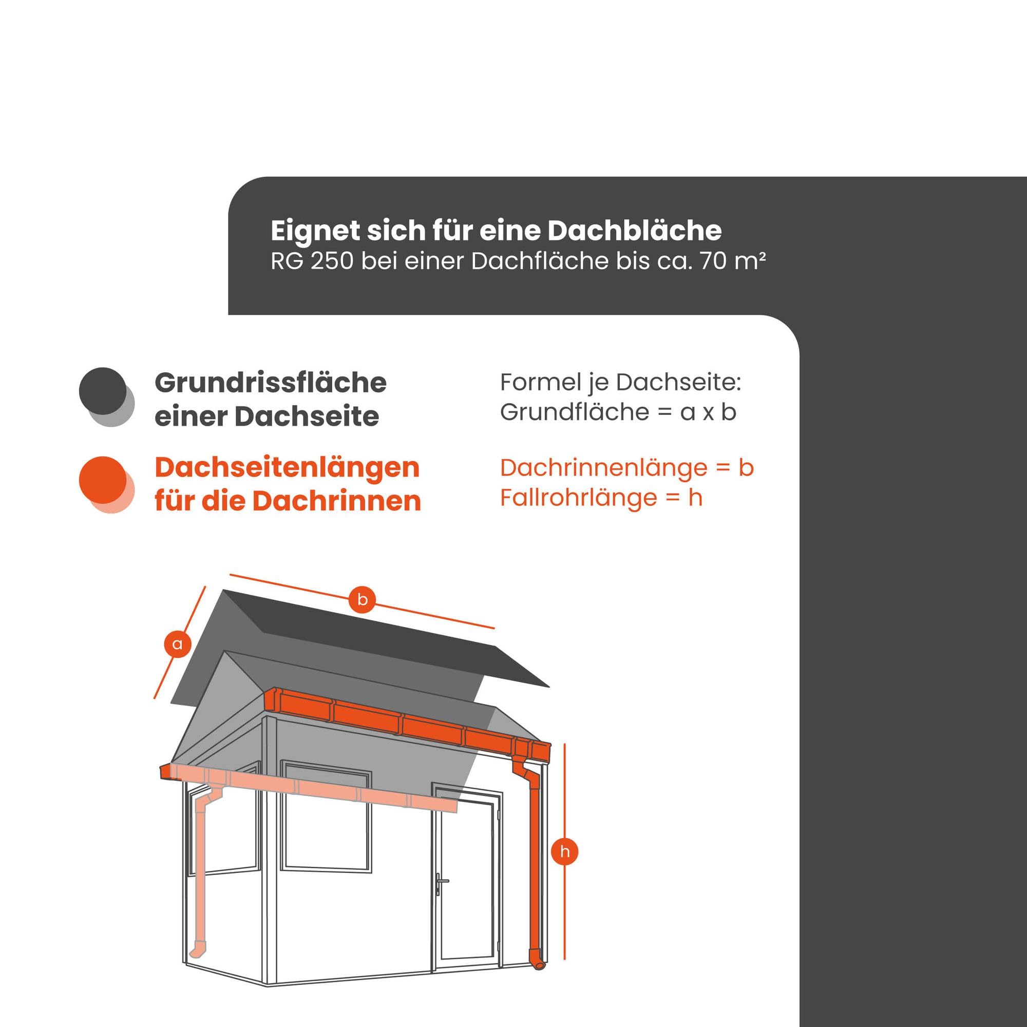 ZAMBELLI Zink Dachrinne Komplettset RG 250 2m Gartenhaus, Carport, Terrasse, 1 Dachseite, Silber ohne Löten, für Dachfläche bis ca. 70m²