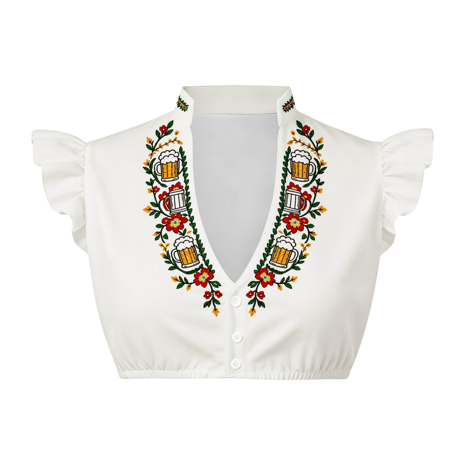 Generisch Camicetta da donna con maniche ad aletta, camicetta bavarese bianca per feste della birra, con stampa, per abbigliamento, biancheria da notte e loungewear