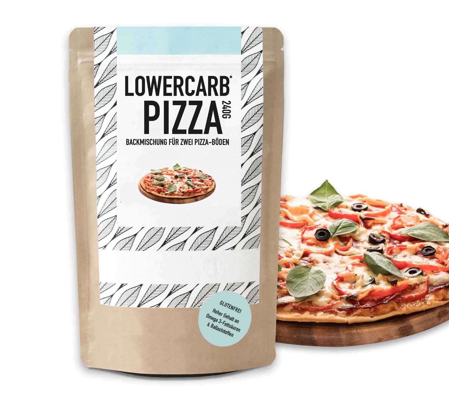 Mezcla de pizza baja en carbohidratos para 2 bases de pizza o 1 molde | 90% menos de carbohidratos | Sin gluten, 29 g de proteína vegana, con harina de almendras, cáscaras de psyllium y linaza, cetog