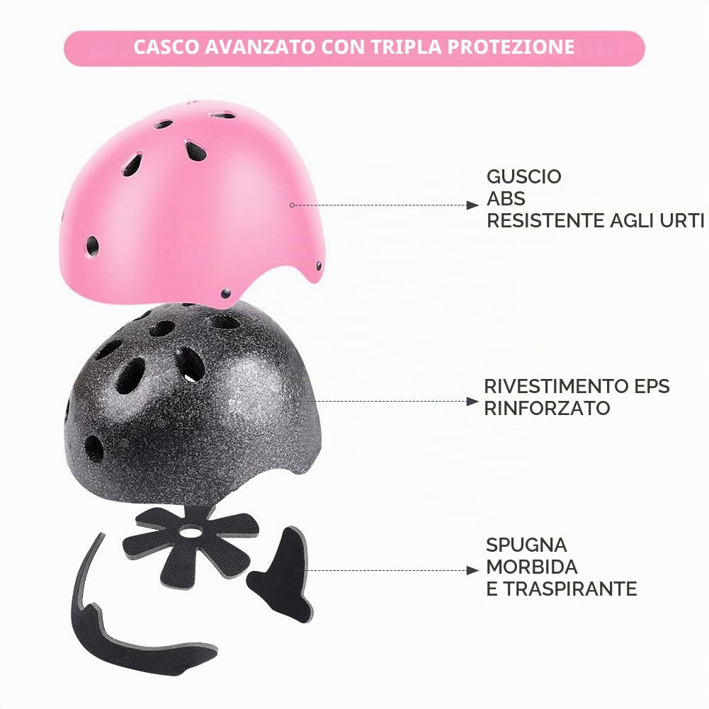 Wayin Casco Bici Protezioni Set per Bambini Regolabile Gomitiere Polso Ginocchiere Skateboard Pattini Bicicletta