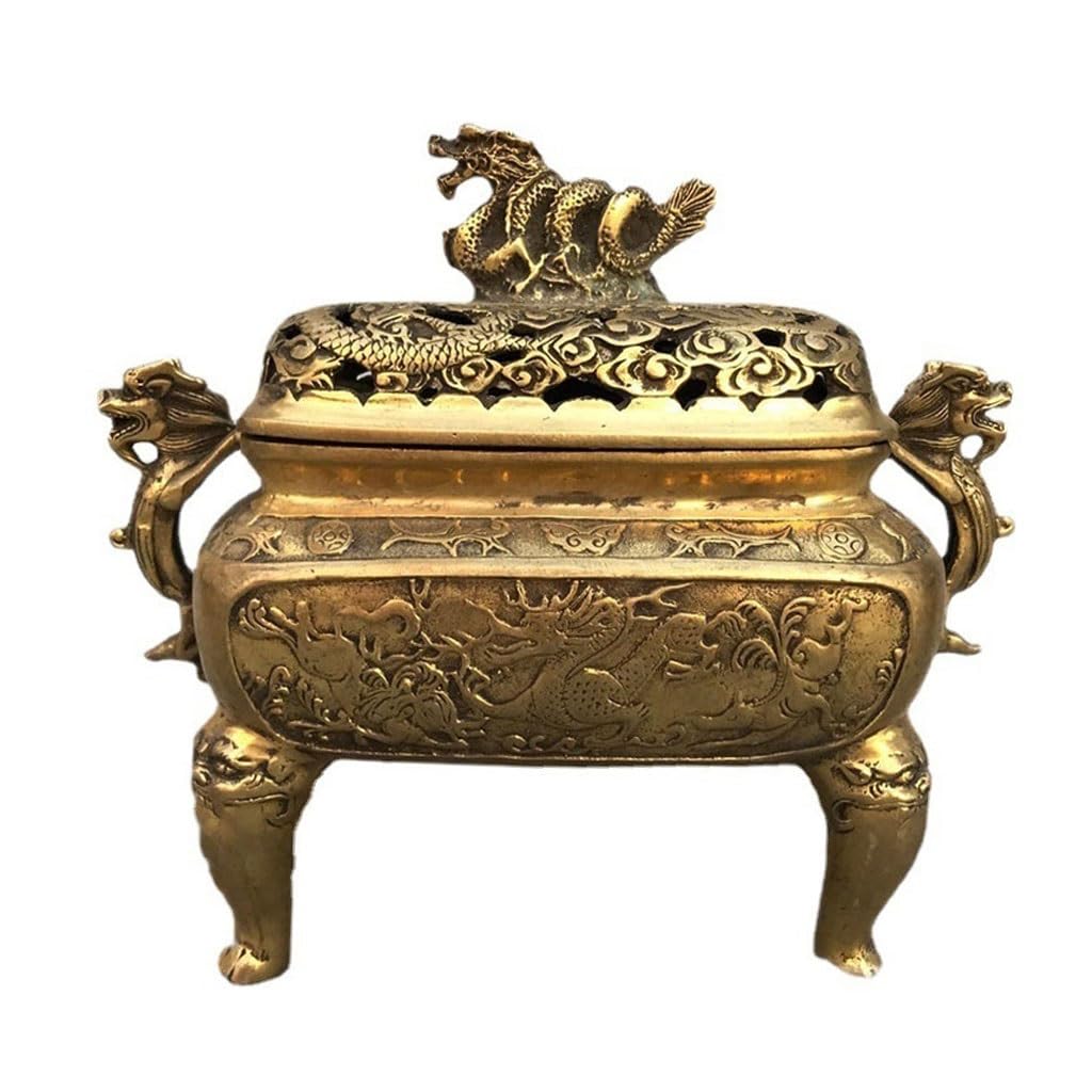 Incense Holder Base Buddhist Craft Ornaments Antique Brass Incense Burner Dragon With Lid
