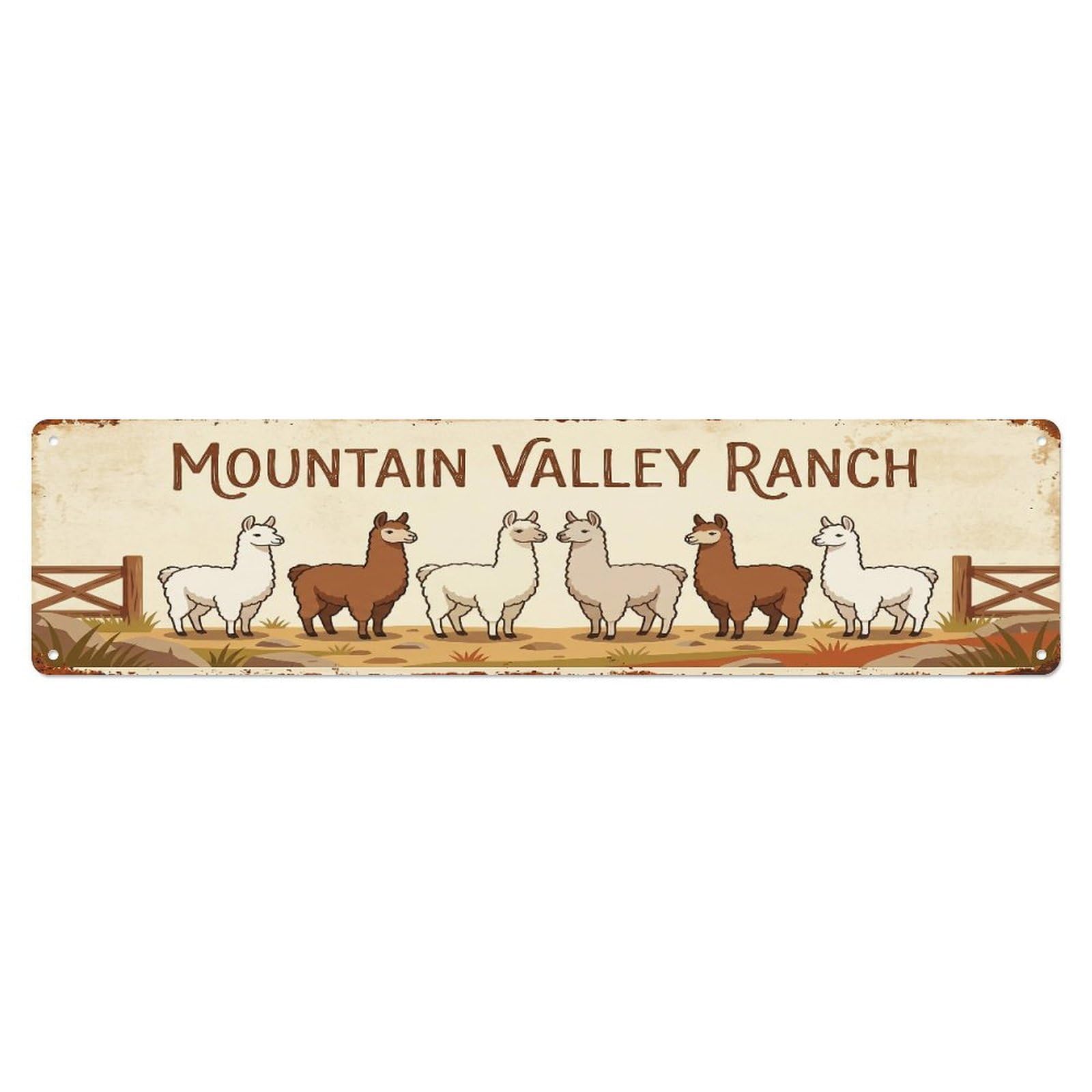 Metal Tin Sign Vintage Llama Farm Scene MOUNTAIN VALLEY RANCH