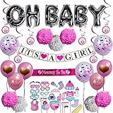 Baby Shower Decorations for Girl - Pink Gold Cream & White Party Supplies - Its A Girl & OH BABY Banners, Confetti Balloons, Photo Props, Mommy To Be Sash, Pom Poms - Nursery Room Decor