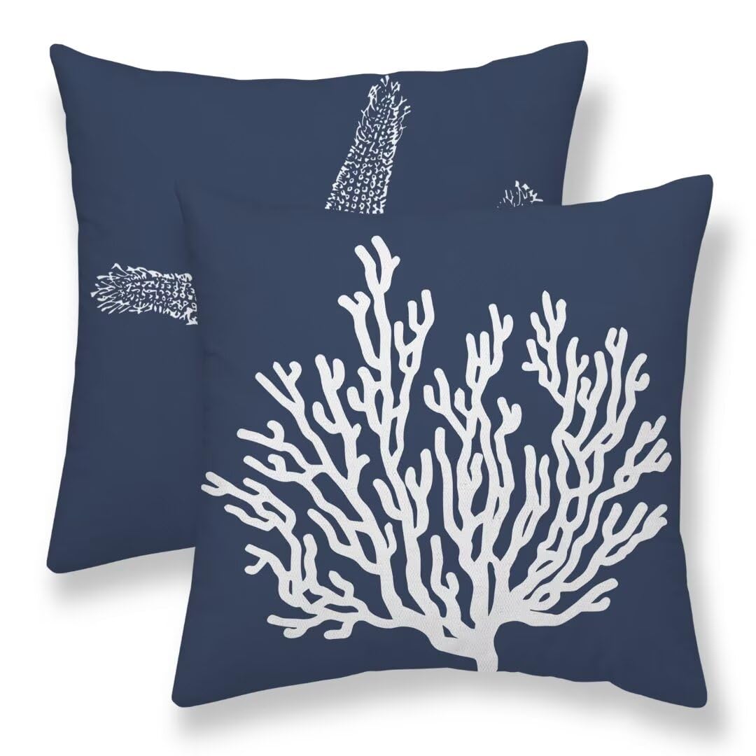 AEIOAE Coastal Coral Pillow Covers Set Of 2 - 18x18 Inch Starfish Beach Throw Covers, Linen Blend, Hidden Zipper - View #12