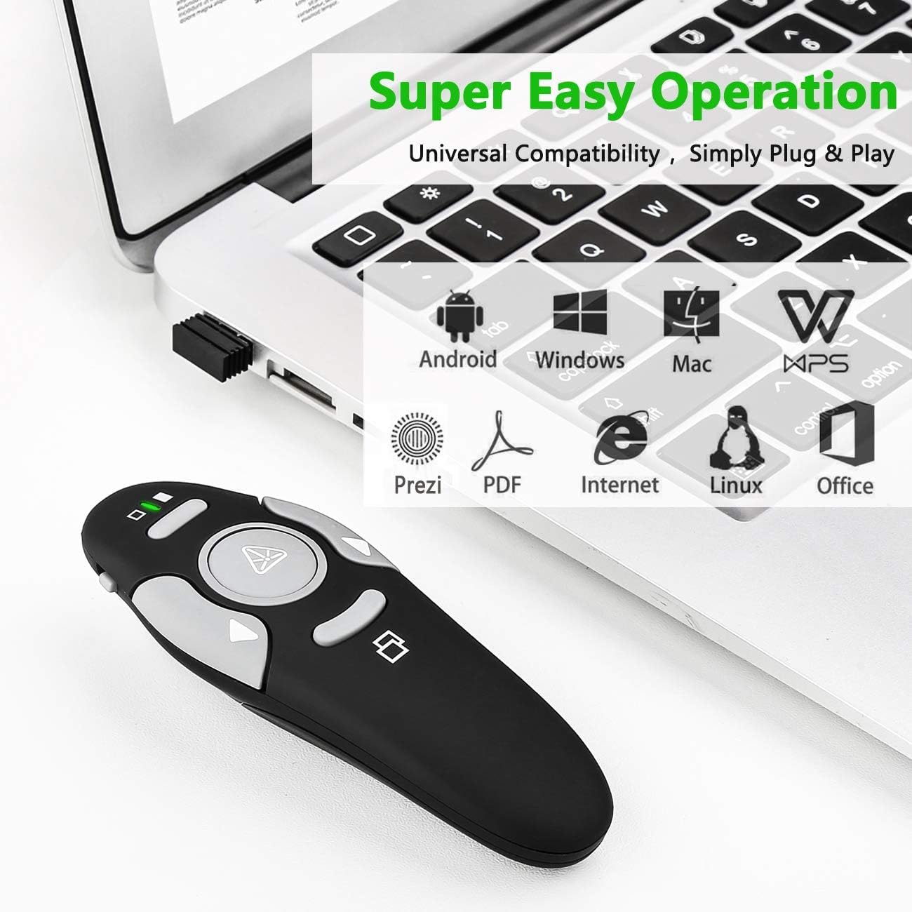 Klink Presentador Inalámbrico para Presentaciones - Puntero Láser con Mando Remoto, Pasador de Diapositivas, Compatibilidad Universal con Windows/Mac/Linux - Ideal para Conferencias y Enseñanza