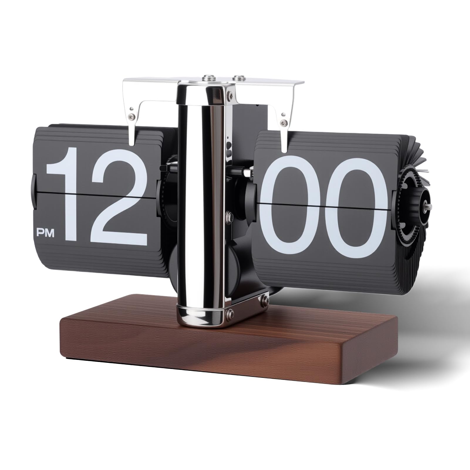 Gugxiom Reloj Digital abatible Retro automático Que Funciona con Pilas, Ideal para Decorar el hogar, la Oficina o Cualquier Estancia. (Negro Acero Inoxidable)