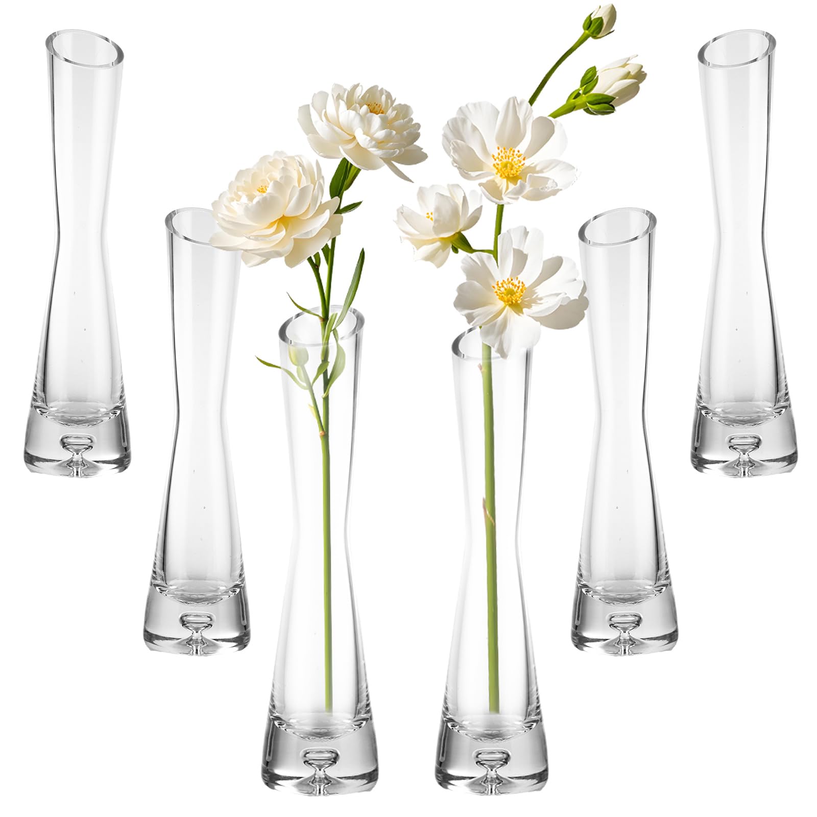 SENENQU Glasvasen für Blumen, 20 cm hoch, Einzelstiel-Vasen, kleine Blumenvase, transparent, dekorative Knospenvase für Tischdekoration, Hochzeit, Party, Geburtstag, Babyparty, 6 Stück