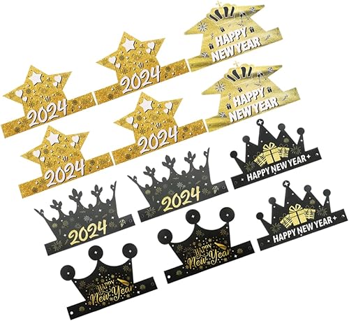 EXCEART 12 piezas de decoración de sombrero de papel para fiesta 2024 Año Nuevo Accesorios de fotos Decoraciones de fiesta de Año Nuevo 2024