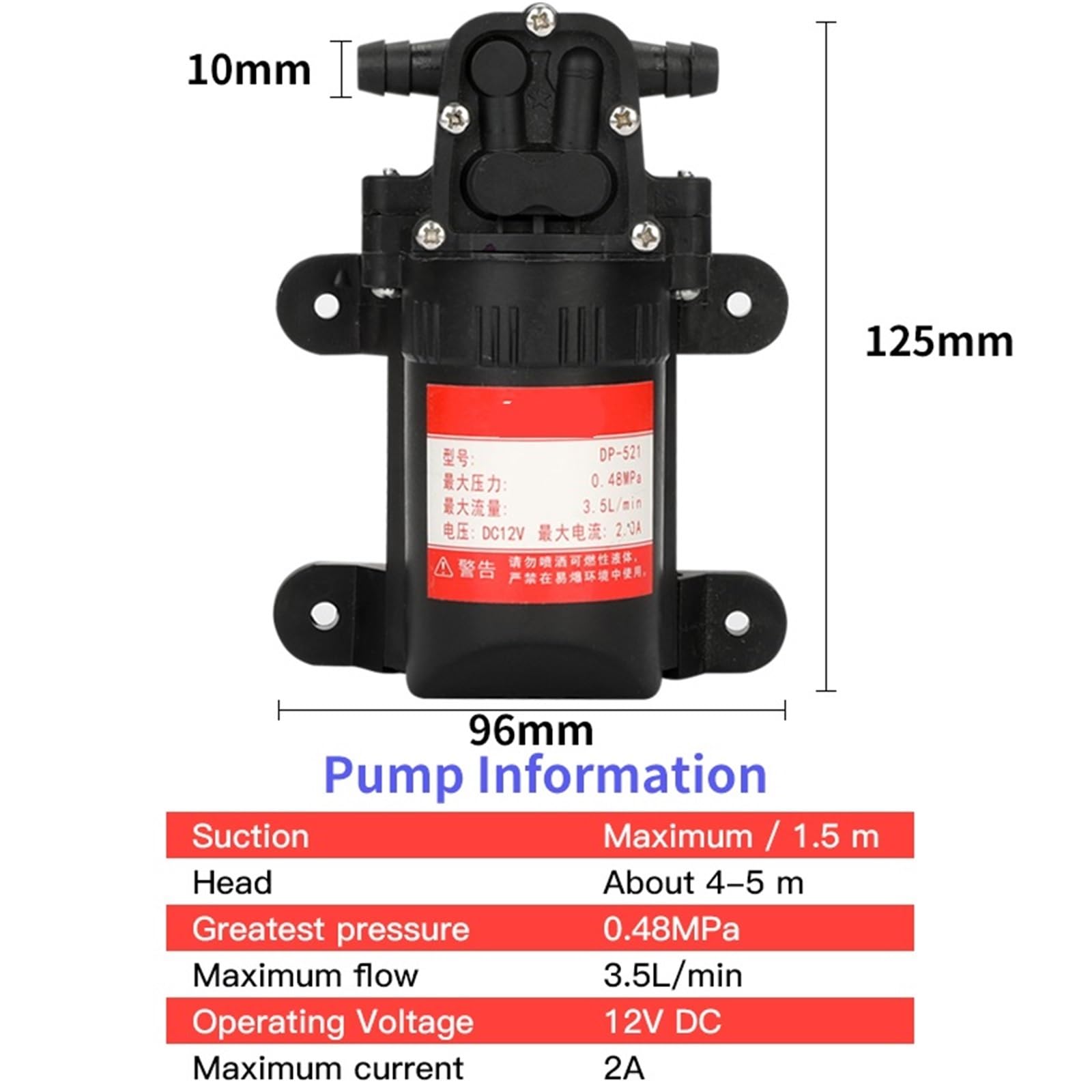 Pompa elettrica for acqua agricola da 12 V, 70 PSI, 3,5 l/min, mini pompa a membrana ad alta pressione for autolavaggio Manutenzione facile