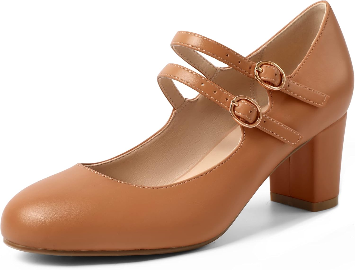 IDIFU Women's Dress Shoes for Women Pumps Mary Jane Heels Low Block Round Closed Toe Wedding Office Work