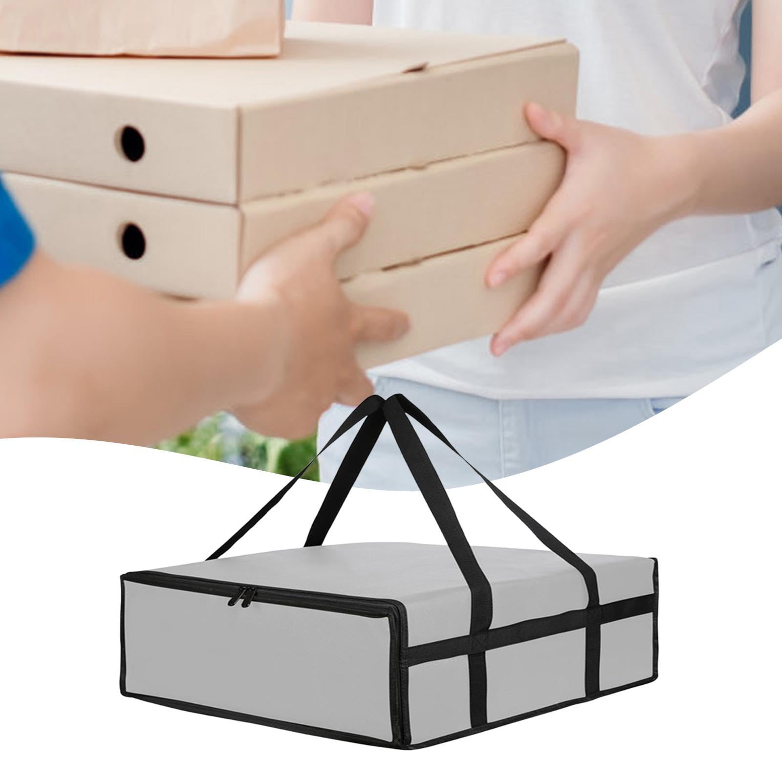 Milageto Pizza Liefertasche isolierter Tasche Praktischer Reißverschluss Tragepizza -Träger für persönliche Takeaway Professionelle Nutzung, Grau 40cmx40cmx15cm