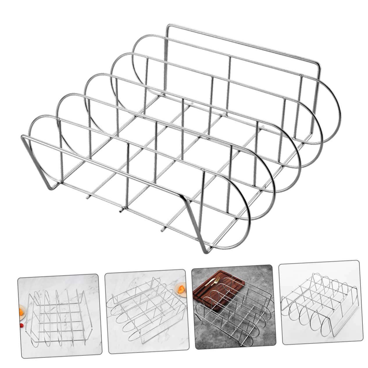 POPETPOP Supporto per Costine Barbecue in Acciaio Inox, Design Ergonomico e Facile da Pulire, Griglia per Arrosti per Uso Domestico e Picnic