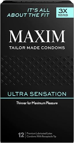 MAXIM Ultra Sensation - Preservativos lubricados de alta calidad, 25 % más delgados, electrónicamente triple probado para mayor durabilidad y