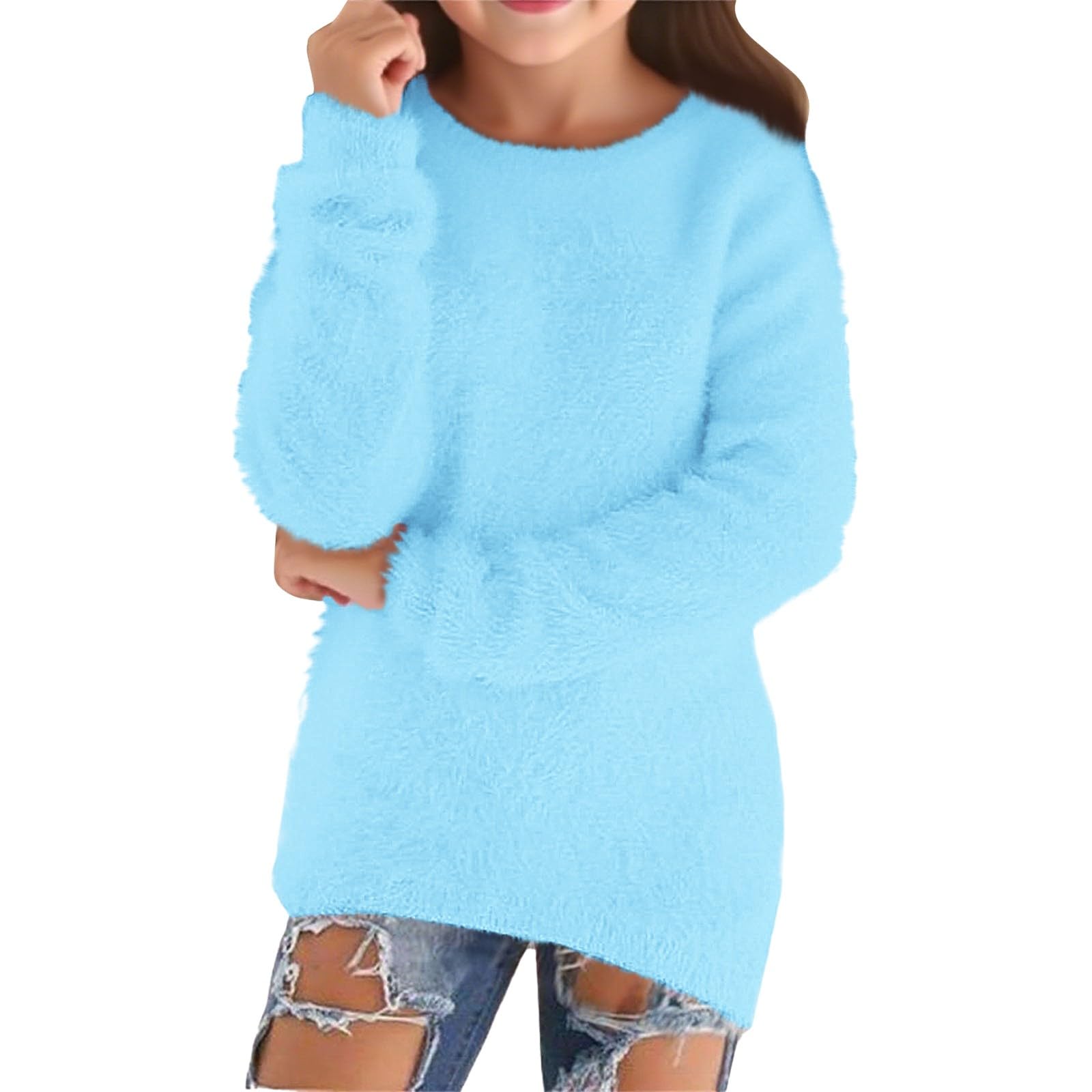 Girls Sweaters 2026 Winter Fashion Casual Lightweight Long Sleeve Cozy Pullovers Loose Fluffy Fuzzy Jumper Sweater