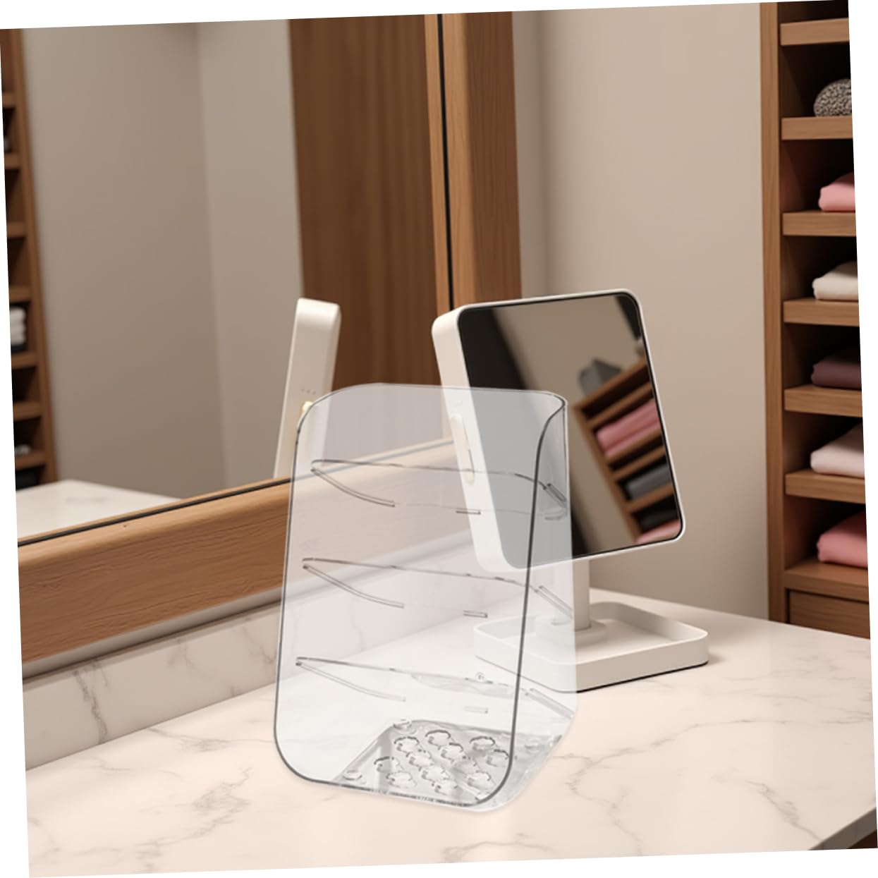 Sewroro Organizadores de Escritorio Porta Pinceles Transparentes con Base Estable para Lápices y Cosméticos, 2 Piezas para Oficina o Dormitorio