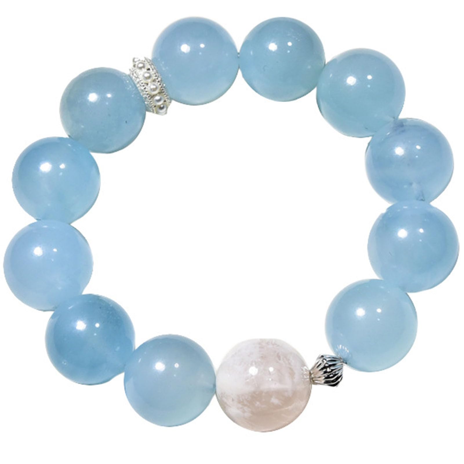 Pulsera de Piedra Aguamarina, auténticas Pulseras elásticas con múltiples Piedras Preciosas, Cuentas de Cristal Azul Claro para la Paz y la claridad, joyería elástica meditación,A