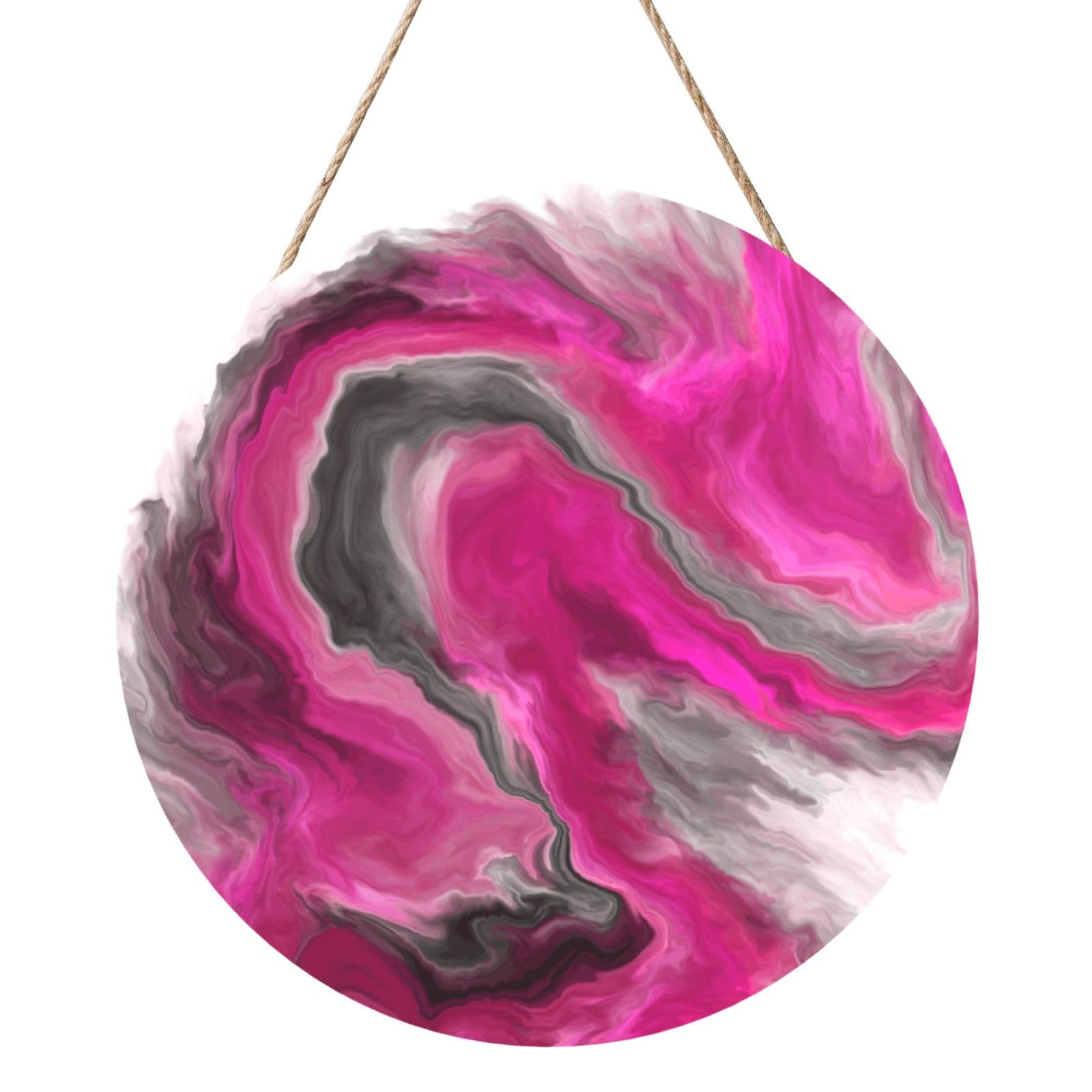 InOmak Magenta Black Grey Jewel Tone Fluid Art Swirl, Round Wood Panel Painting 12 in, Wall Hanging Painting For Home