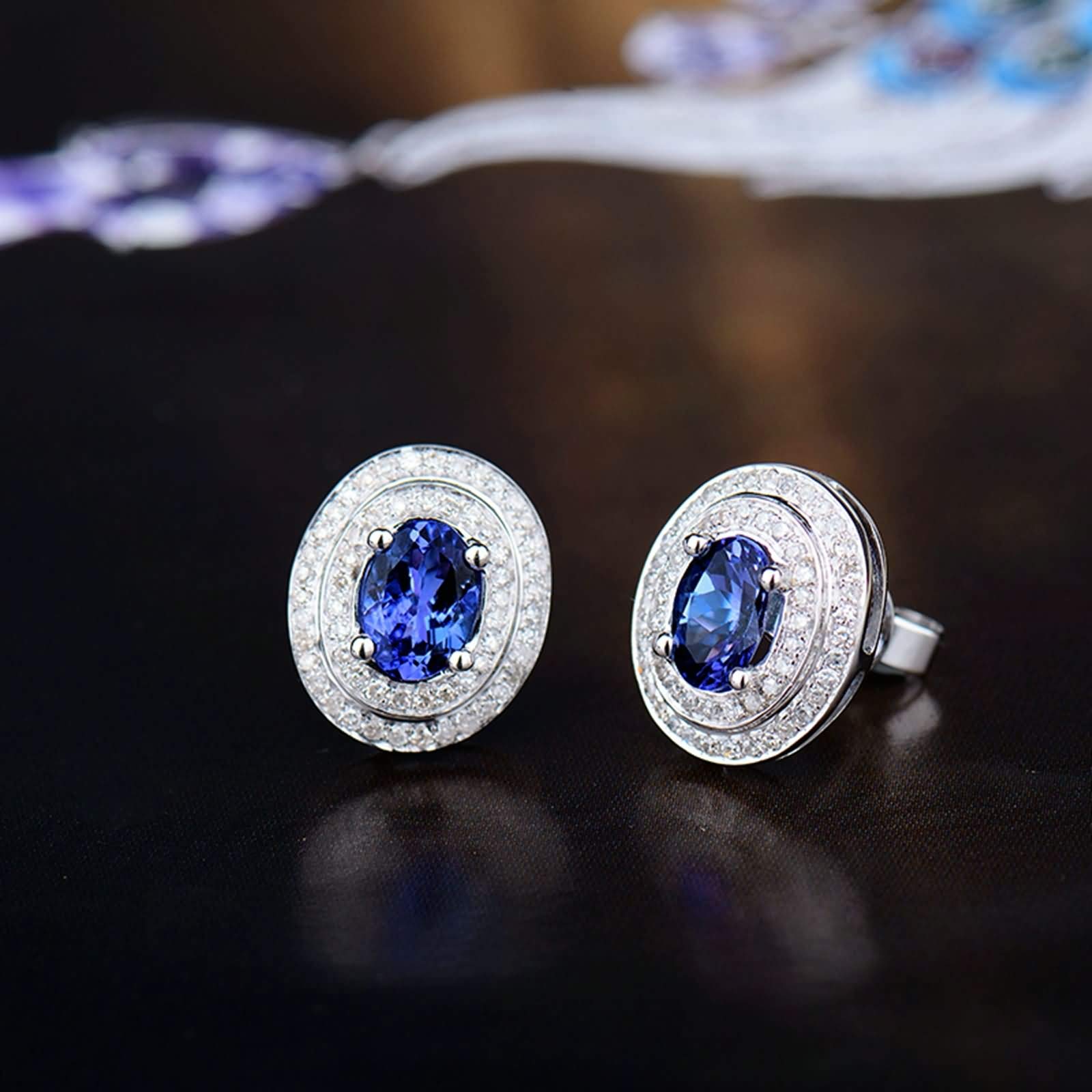 Epinki Weiß Gold 18K Ohrringe Hängend, Empfindlich Damenohrstecker mit Tansanit 1.72ct Blau, Geschenk für Valentinstag Weihnachten, Weiß Gold Blau